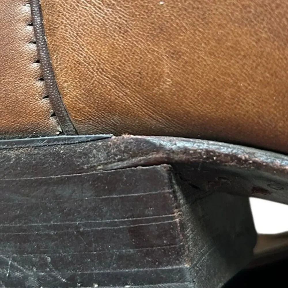Vintage Brown Leather Western Cowboy Boots Stitch Snip Toe Men's Size 10